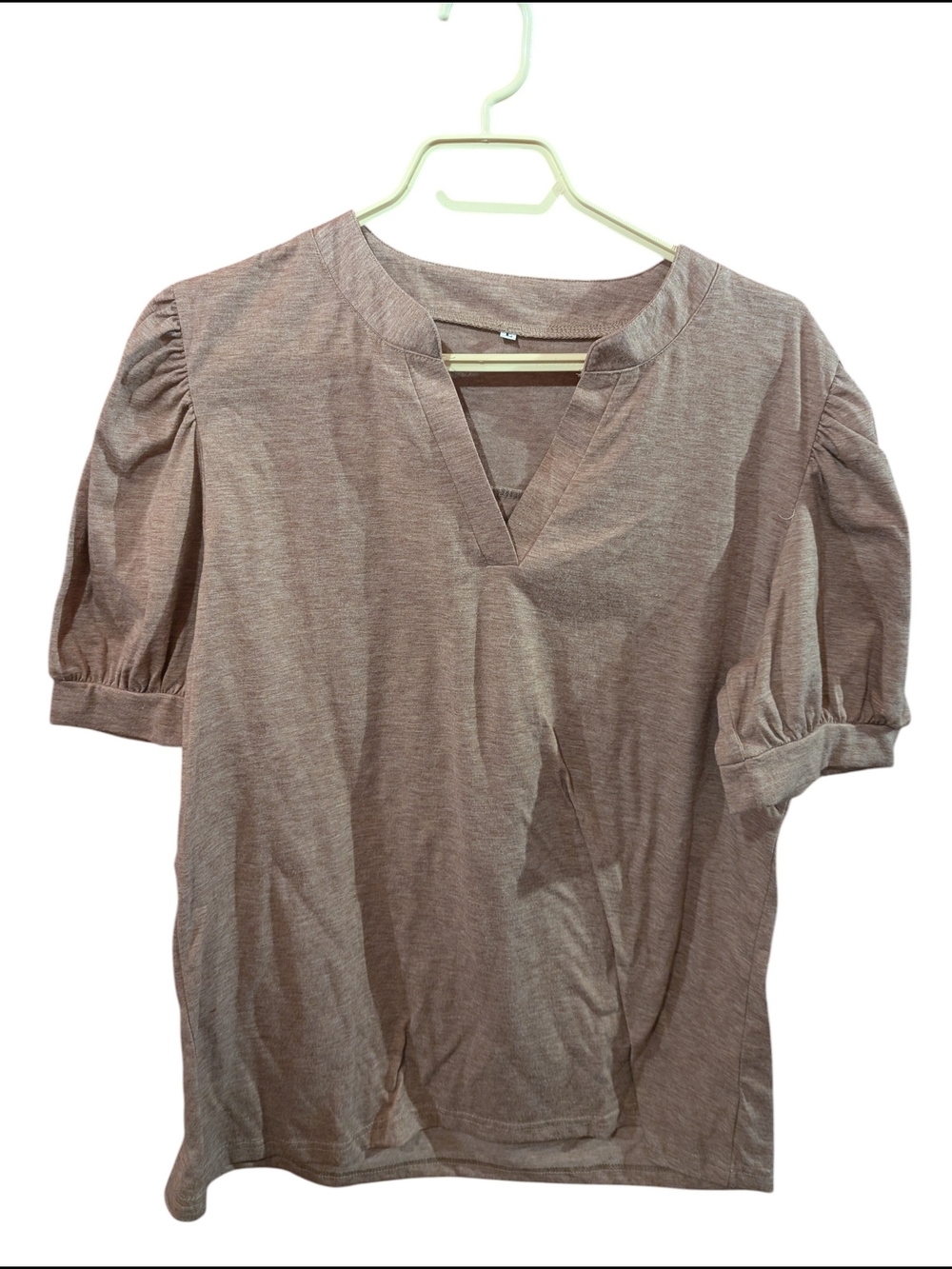 2/22$ Classic V-Neck Puff Sleeve Top in Brown